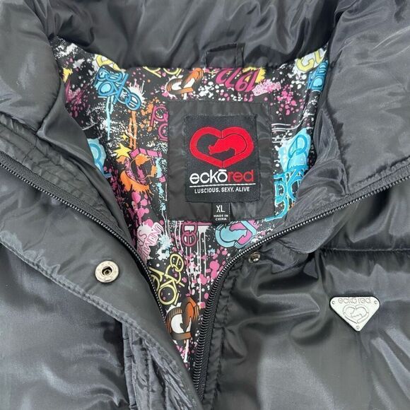 Ecko Red Women’s Black Zip Up Puffer Jacket Size XL Polyester HipHop Style - Picture 8 of 11